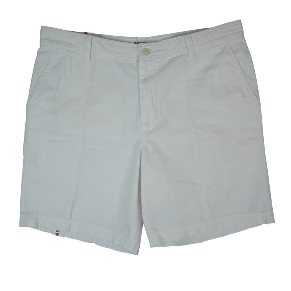Izod Saltwater‎ Solid Shorts Mens 38x9 White Cotton Flat Front Chino Preppy Golf